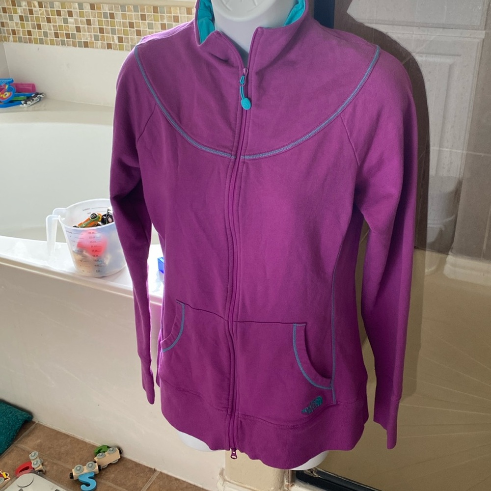Purple and Grey North Face zip up pull over